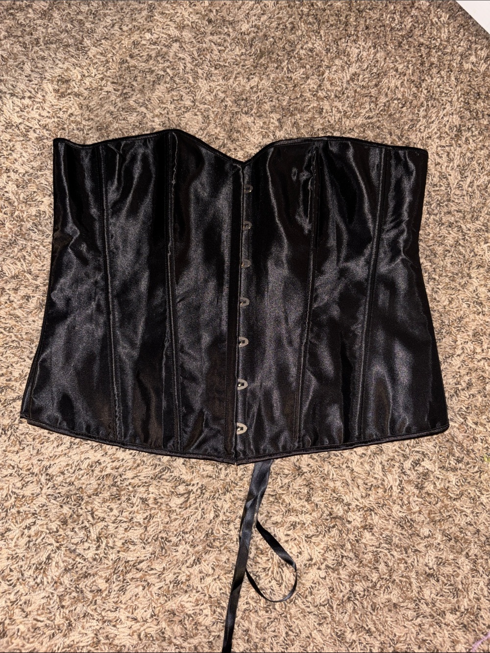 Black Satin Corset Top - Women's Waist Cincher
